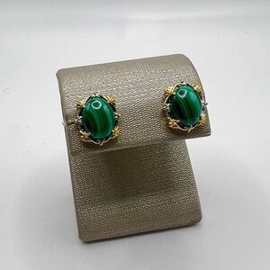 Gems en Vogue Green Malachite Stud Earrings Sterling Silver 925 Signed